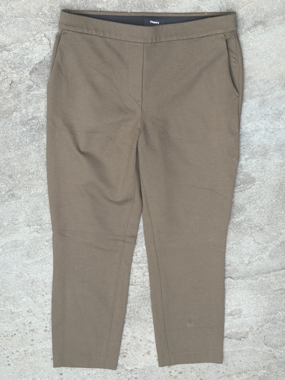 Theory Thaniel K2 Stretch Ankle Pants Womens 6 Taupe Brown Olive Crop Trousers 6